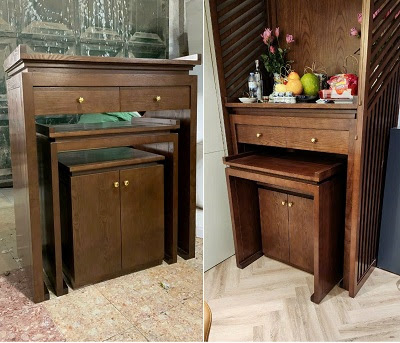 Bàn thờ treo tường gỗ Sồi với thiết kế ấn tượng mang đến sự ấm cúng và gần gũi cho không gian