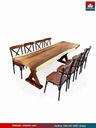 Bộ Bàn Ăn 8 Ghế Gỗ Me Tây Nguyên Khối Dài 240 Rộng 79-74-81 Dày 7 Cao 75 (cm)