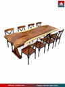 Bàn Ăn 8 Ghế Gỗ Me Tây Nguyên Khối Dài 255 Rộng 90-88-89 Dày 6.8 Cao 75 (cm)