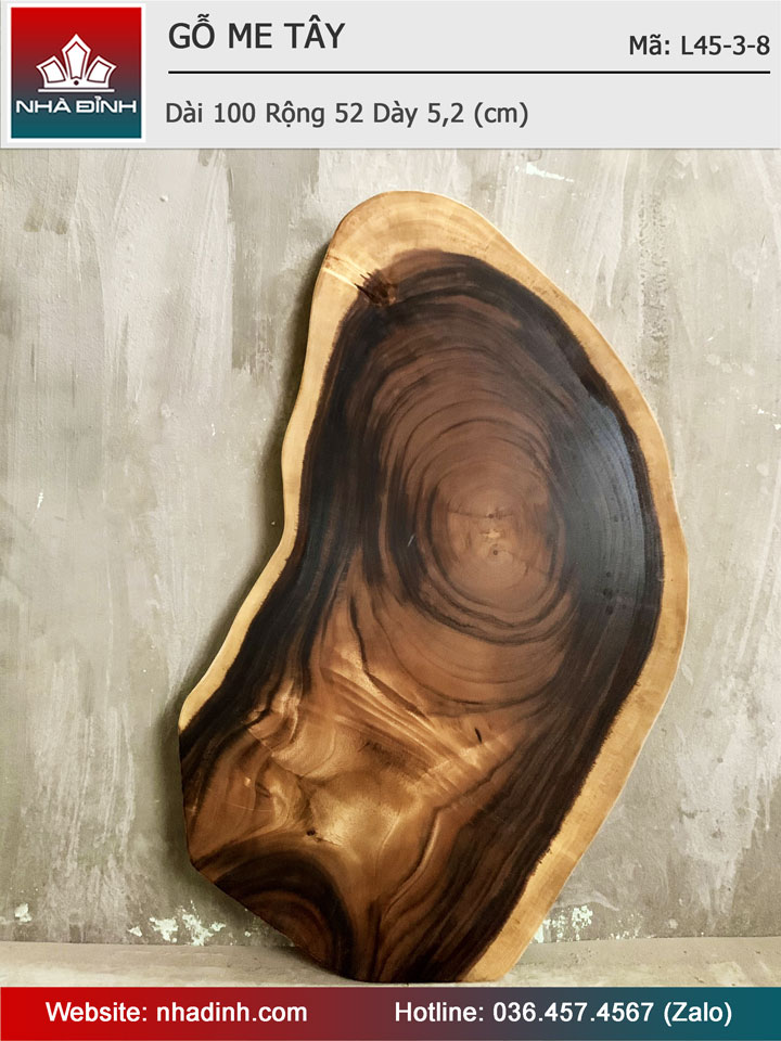 Mặt Bàn Trà Gỗ Me Tây Nguyên Khối Dài 100 Rộng 52 Dày 5,2 (cm)