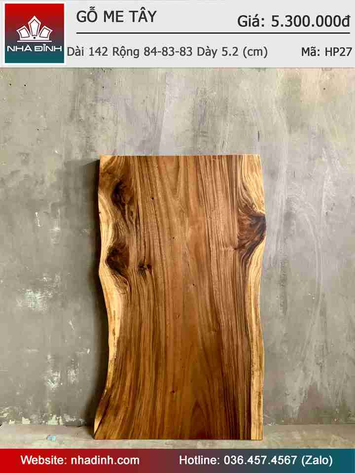 Mặt Bàn Gỗ Me Tây Nguyên Khối Dài 142 Rộng 84-83-83 Dày 5,2 (cm)