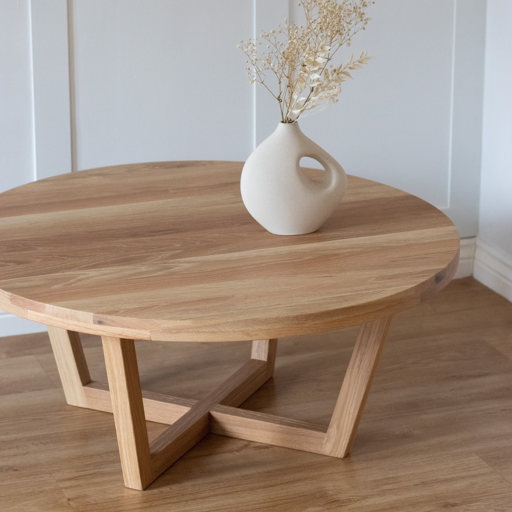 Bàn Sofa Chân Chữ Thập Gỗ Sồi ( Oak ) Đường Kính 100 Cao 45 (cm)