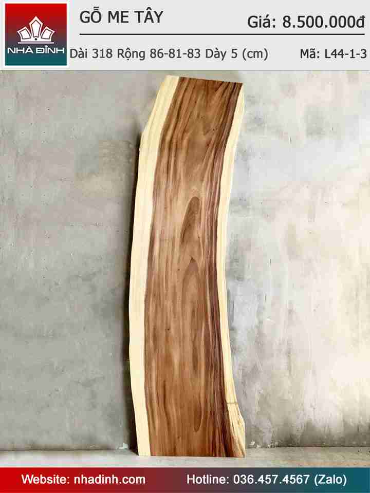 Mặt Bàn Gỗ Me Tây Nguyên Khối Dài 318 Rộng 86-81-83 Dày 5 (cm)