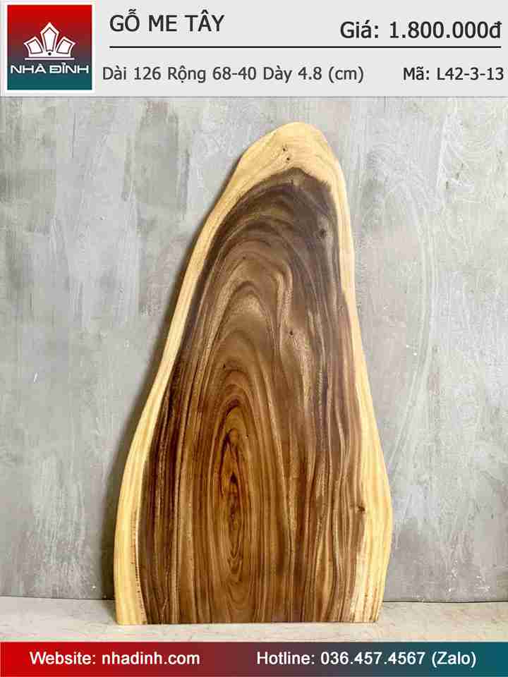Mặt Bàn Gỗ Me Tây Nguyên Khối Dài 126 Rộng 68-40 Dày 4,8 (cm)