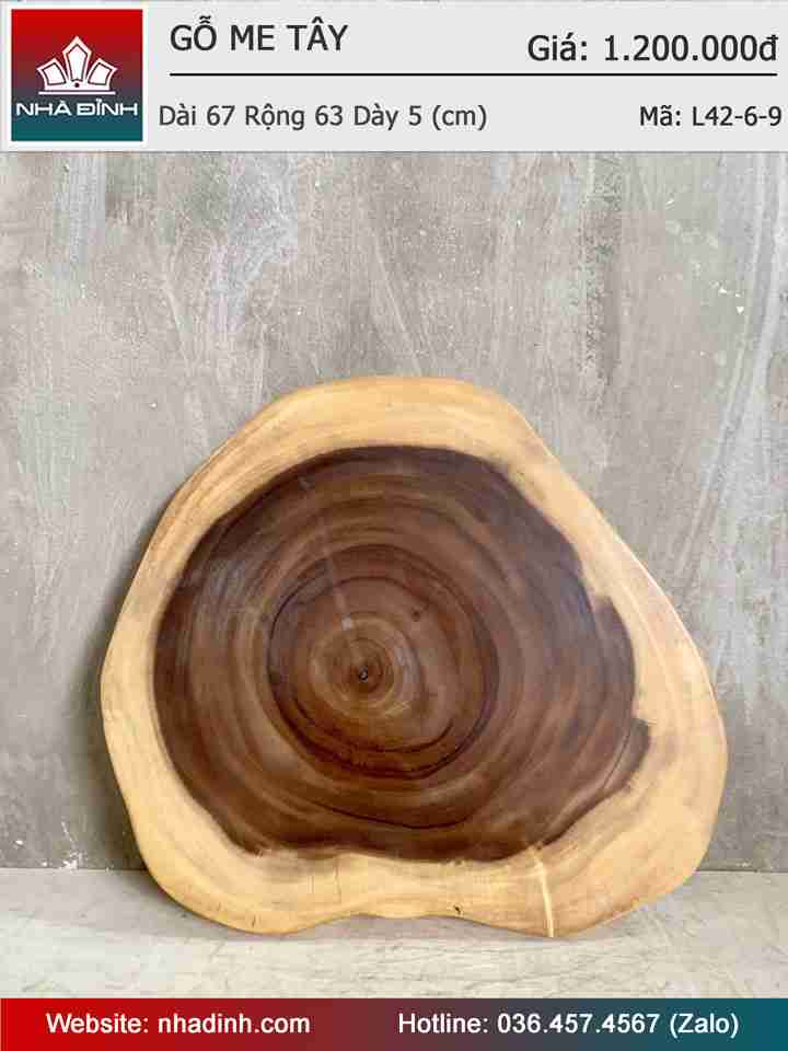 Mặt Bàn Trà Gỗ Me Tây Nguyên Khối Dài 67 Rộng 63 Dày 5 (cm)