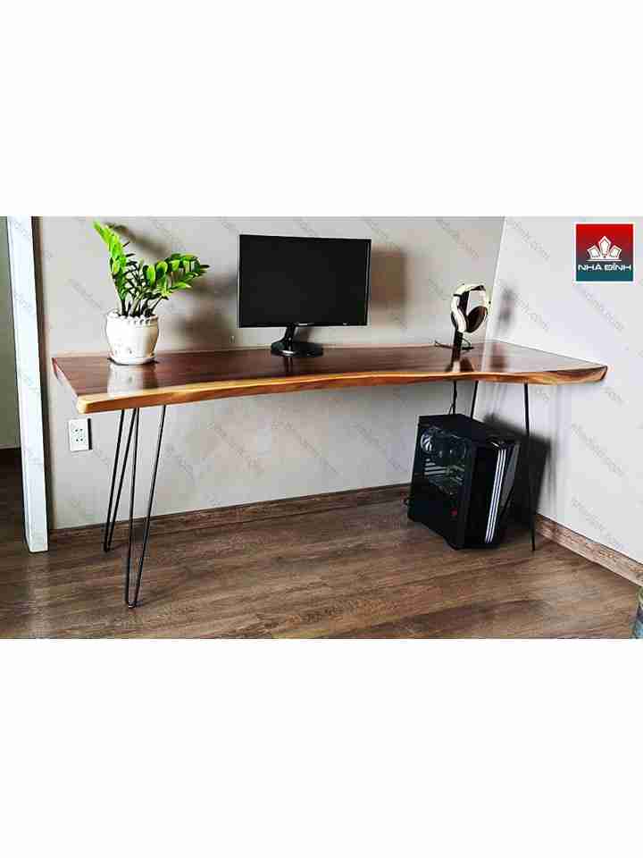 Bàn Làm Việc Gỗ Me Tây Nguyên Khối Dài 197 Rộng 64-56-63 Cao 75 (cm)