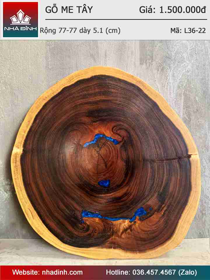 Mặt Bàn Trà Gỗ Me Tây Nguyên Khối Rộng 77-77 Dày 5.1 (cm)