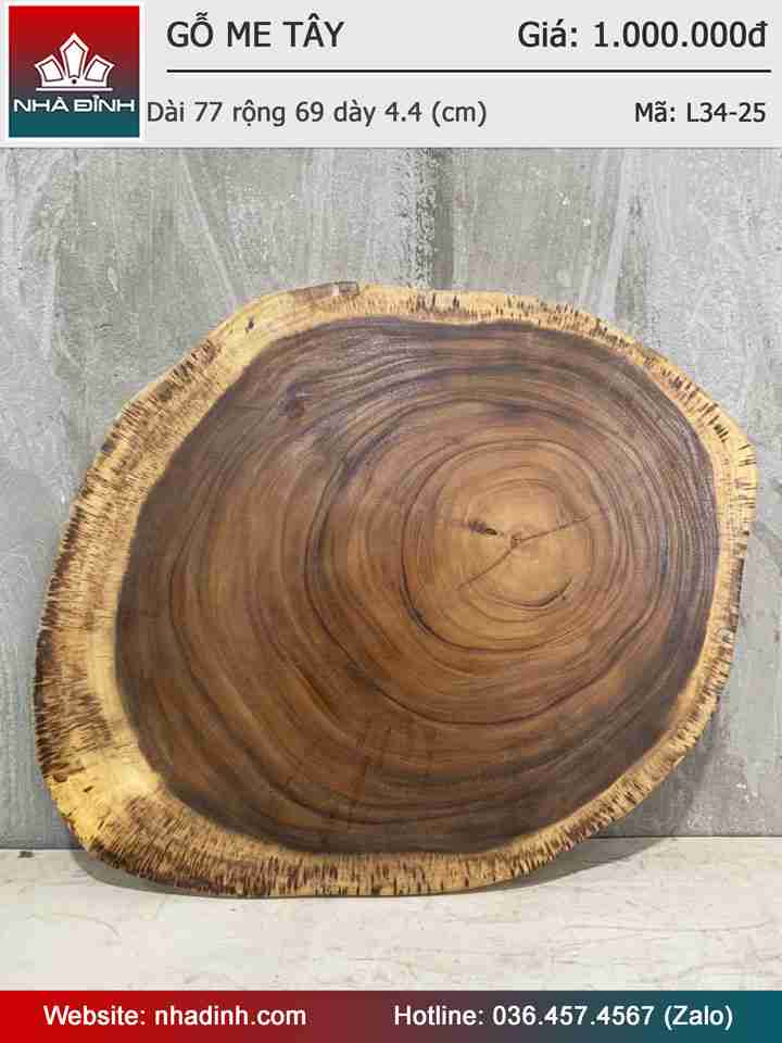 Mặt Bàn Sofa Gỗ Me Tây Nguyên Khối Dài 77 Rộng 69 Dày 4.4 (cm)