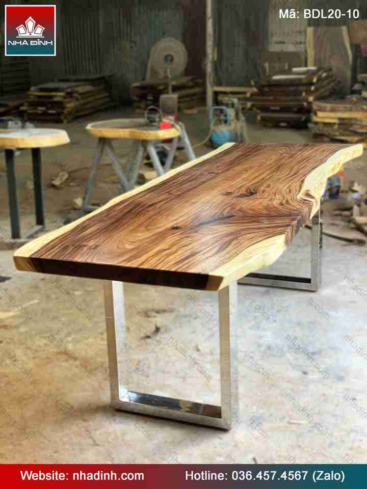 Bàn Ăn Gỗ Me Tây Nguyên Khối Dài 240 Rộng 78-70-75 Dày 5.3 Cao 75.3 (cm)