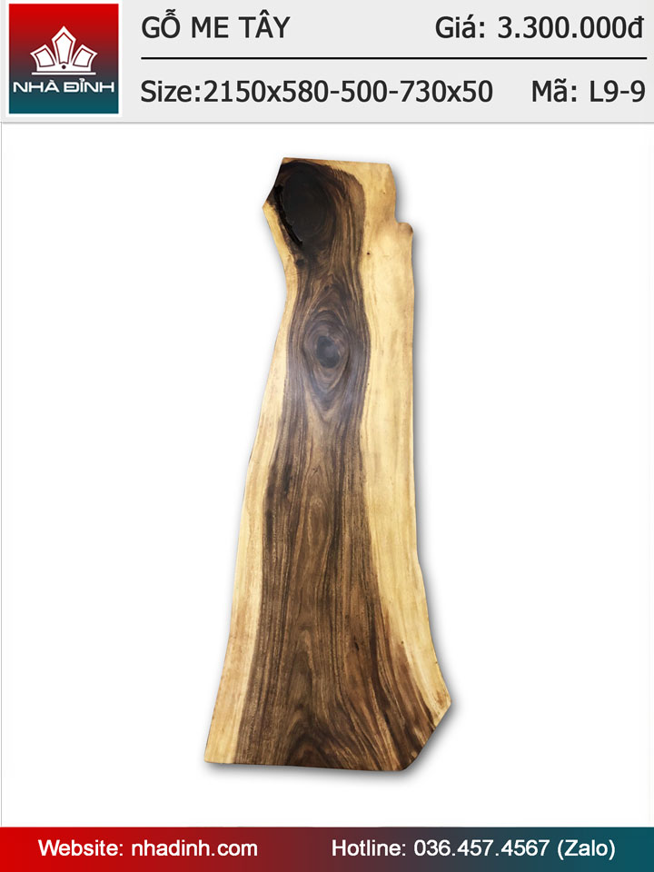 Mặt bàn gỗ Me Tây nguyên khối dài 2m15 rộng 58-50-73 dày 5 (cm)