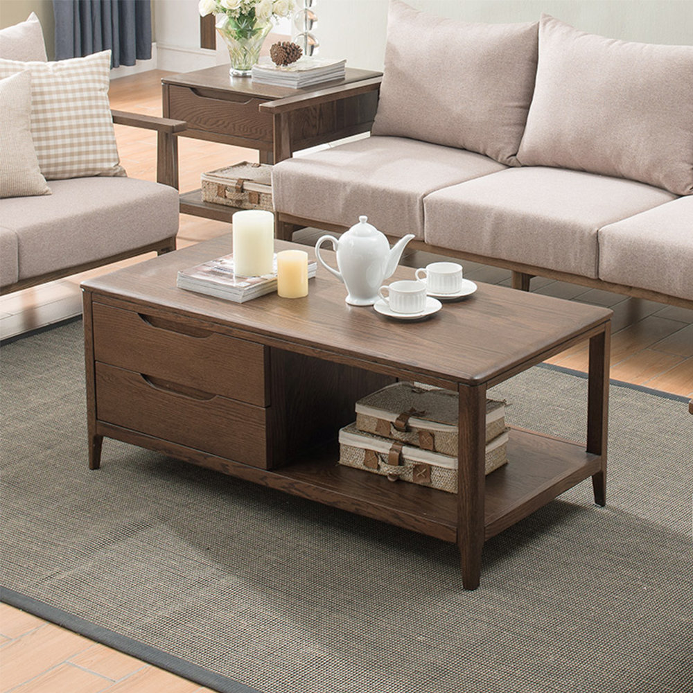 Bàn Trà 2 Tầng Gỗ Sồi Cao 45 Rộng 100 Sâu 50 (cm)