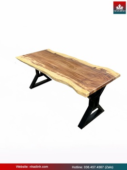 Bàn Ăn Gỗ Me Tây Nguyên Khối Dài 180 Rộng 82-78-79 Dày 4,8 (cm)
