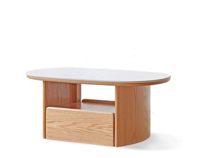 [OAKBSF270] Bàn Trà Hình Oval Gỗ Sồi Kết Hợp Mặt Đá Dài 90 Rộng 50 Cao 38 (cm)